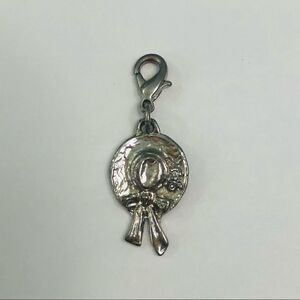 sun hat with bow dangle charm, silver tone, lobster hook closure.